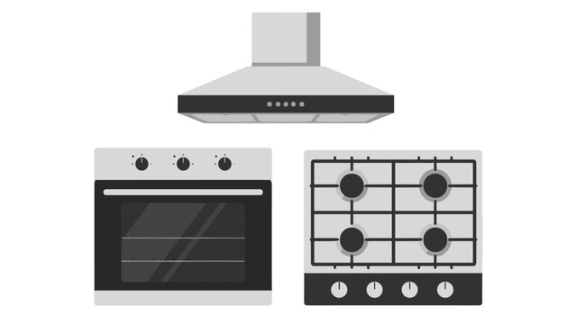 Kitchen appliance set with oven stove and range hood