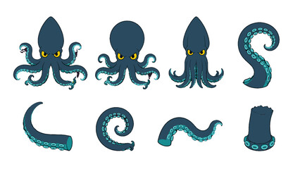 Cartoon octopus and squid tentacle vector set © Alan
