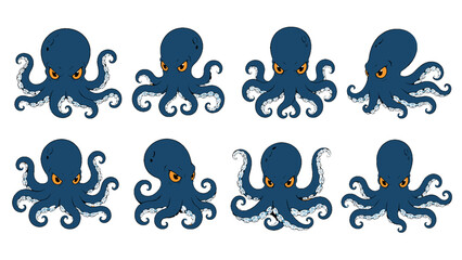 Set of cartoon blue octopus characters in different poses © Alan