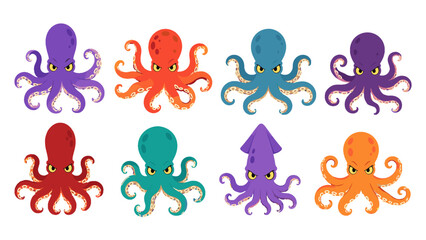 Set of colorful cartoon octopus and squid sea creatures © Alan