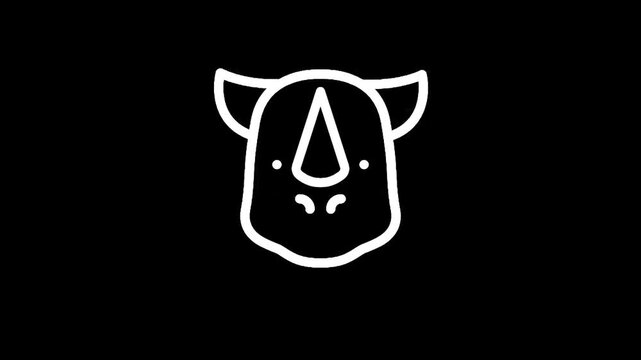 Minimalist white rhino head icon on a black background, simple line art design