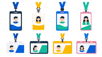 Obraz na płótnie Canvas Set of colorful employee ID badge card vector illustrations