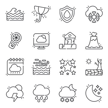 Set of Weather Prediction Linear Icons 