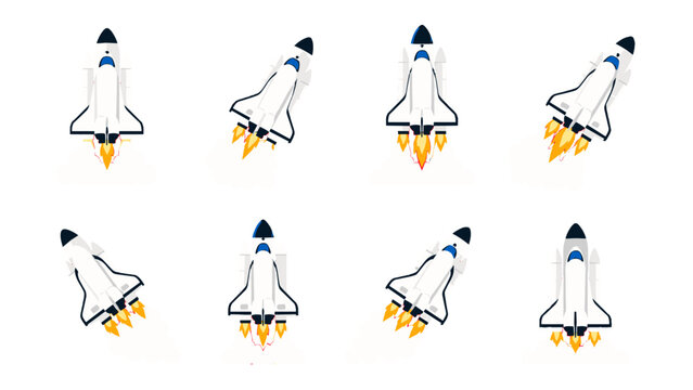 Set of space shuttle launch icons in different angles