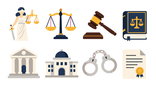Set of legal and justice icons in flat vector style