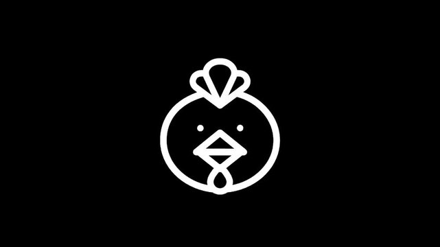 Minimalist white chicken icon on a black background, simple and modern design