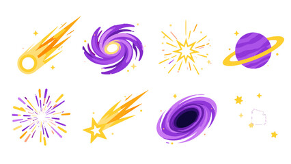 Colorful space icon set with comets planet and galaxy © Alan
