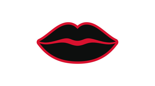 Black Lips With Red Outline Flat Vector Illustration On White Background