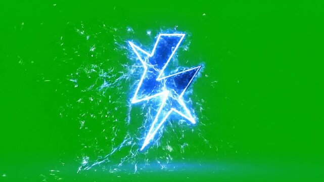 Dynamic Electric Blue Lightning Bolt Animation With Water Splashes Over Green Chroma Key Background For Visual Effects And Motion Graphics