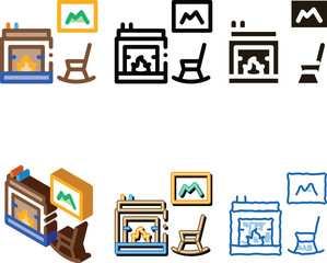 Obraz premium Rocking Chair near Fireplace Icon Vector. Outline Rocking Chair near Fireplace Sign. variety Isolated Contour Symbol
