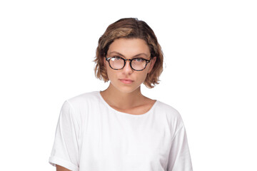 Fototapeta premium Focused Female Student Wearing Glasses Ready for Online Learning