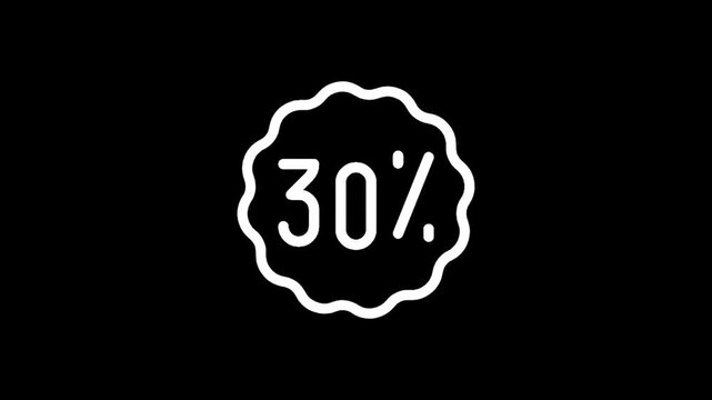 Simple white 30 percent discount icon on a black background