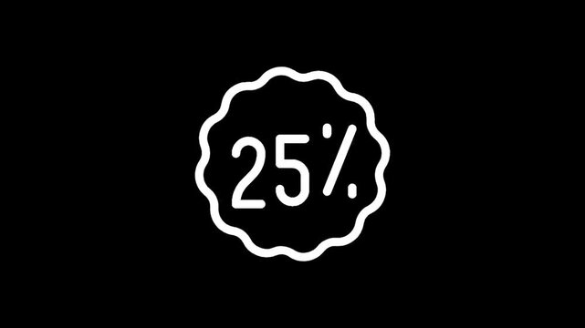 Simple white 25 percent discount icon on a black background