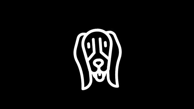 Minimalist white outline of a dog's face with long ears on a black background