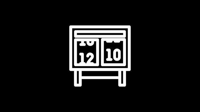 Simple line art icon of a scoreboard displaying the score 12 to 10 on a black background