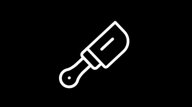 Simple white line art icon of a kitchen spatula on a black background