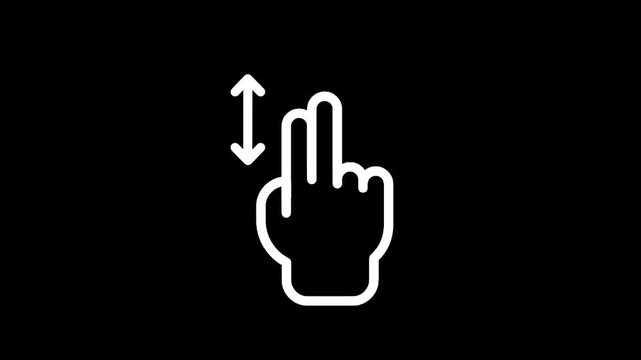 Two finger swipe gesture icon indicating vertical scrolling on a black background