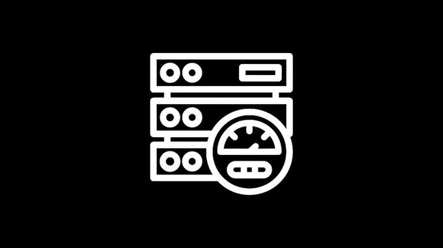 Server performance monitoring icon with speed gauge and data center rack
