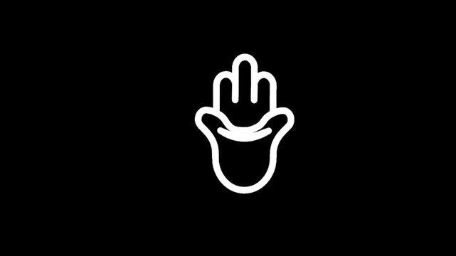 Minimalist white hand outline with three fingers raised against a stark black background
