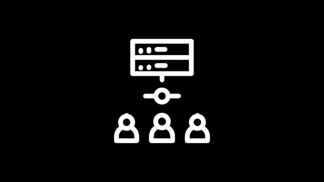 Server rack connected to three user icons representing network or data sharing