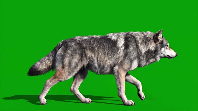 Wolf Walking on Green Screen Background 4K