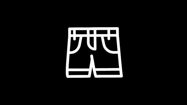 Simple white outline icon of denim shorts on a black background