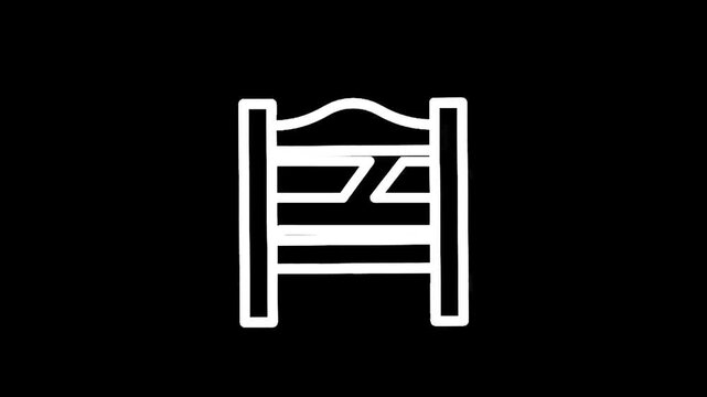 Simple white outline of a wooden farm gate on a black background