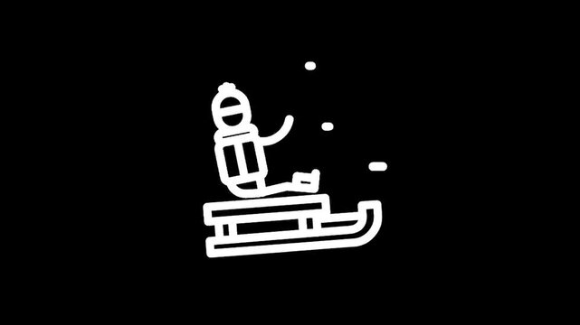 Simple line art icon of a person sledding down a snowy hill on a winter day