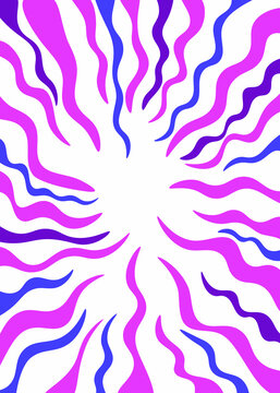 Abstract psychedelic wavy sunburst background in magenta and blue