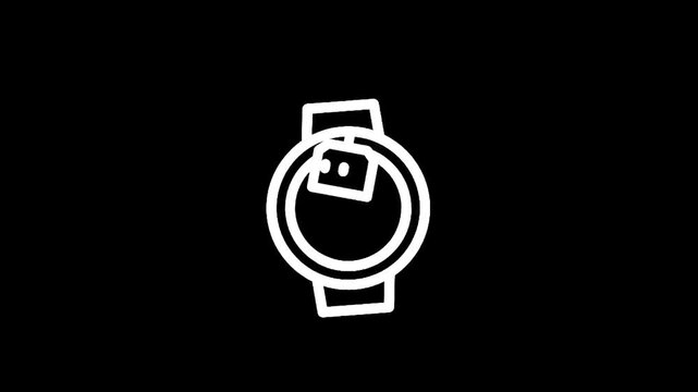 Minimalist white line art icon of a smartwatch with a tea bag on its screen