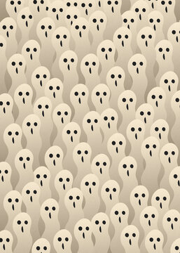 Dense crowd of simple floating ghosts for Halloween