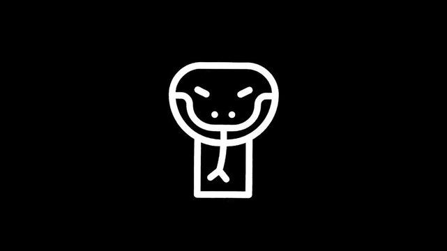 Simple white snake icon with a black background, minimalist and modern design
