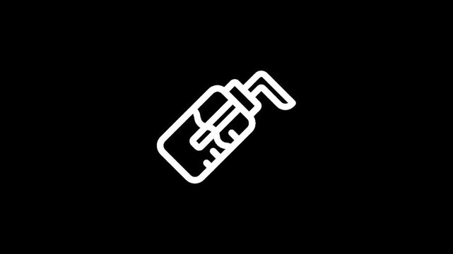 Simple white line icon of a liquid dispenser bottle with a straw on a black background