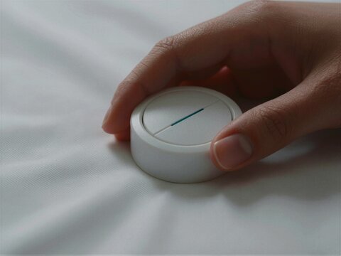 Hospital Call Button in Patient Hand on White Blanket