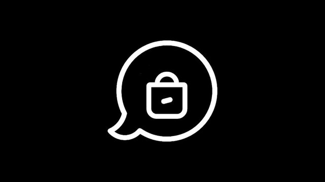 Unlock communication icon with an open padlock inside a speech bubble on black background