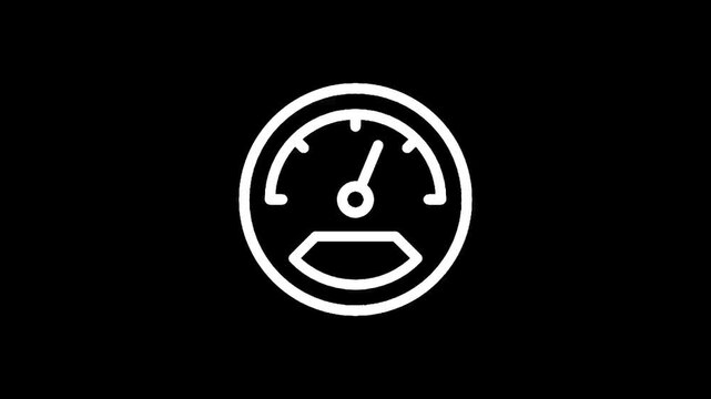Simple white speedometer icon on a black background, representing speed and performance