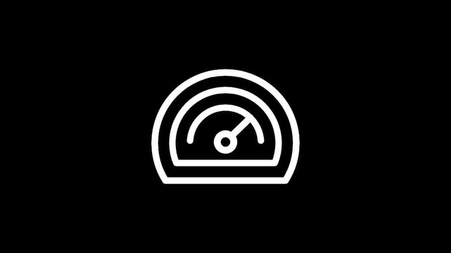 Simple white speedometer icon on a black background representing speed and performance