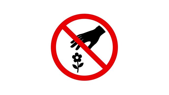 do not pick flowers on plants warning sign on white background. protection sign for nature protection with ideal for park rules, plant conservation, public warning signage, and flat vector design use.