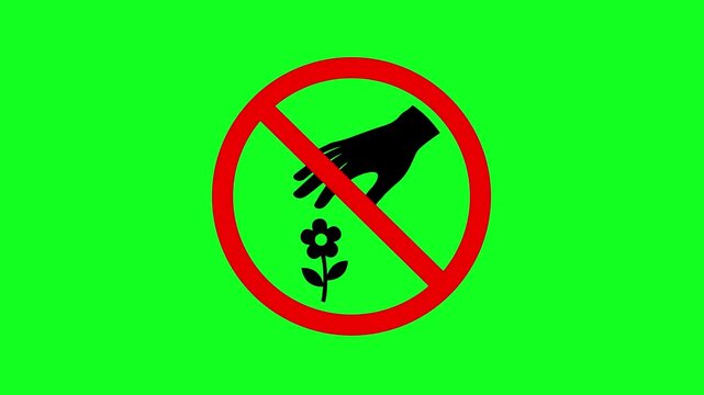 do not pick flowers on plants warning sign on green background. protection sign for nature protection with ideal for park rules, plant conservation, public warning signage, and flat vector design use.