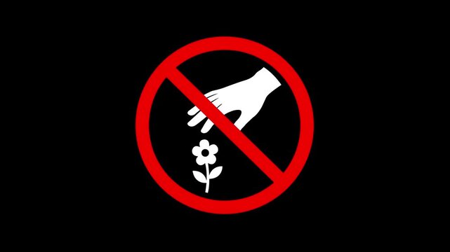 do not pick flowers on plants warning sign on black background. protection sign for nature protection with ideal for park rules, plant conservation, public warning signage, and flat vector design use.