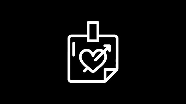 Simple outline icon of a heart pierced by an arrow on a sticky note