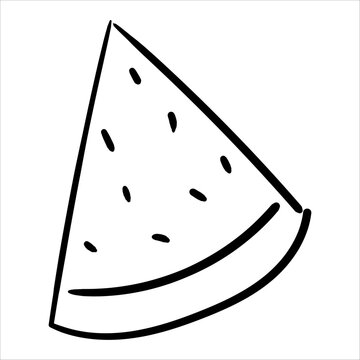 A watermelon slice with seeds doodle style, perfect for summer, healthy food, and kids.