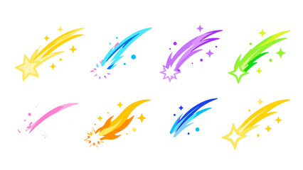 Colorful shooting star and comet vector set on white © Alan