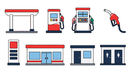 Set of gas station and roadside facility vector icons © Alan