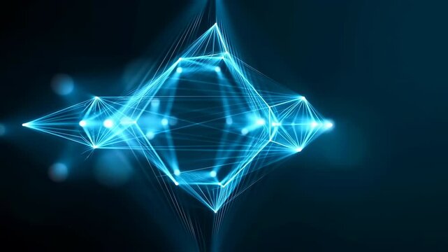 Abstract blue plexus geometric shape rotating on dark background