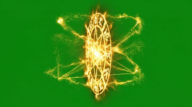 Glowing Magical Pentagram With Sparks Motion Graphic Animation On Green Screen Background Ideal For VFX And Visual Effects