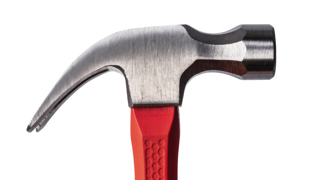 Claw hammer with red handle and metal head