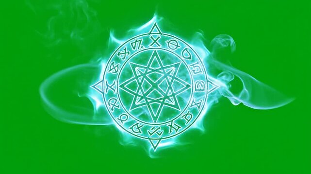 Glowing Magical Sigil with Ethereal Smoke Effects on Green Screen Background for Visual Effects and Motion Graphics