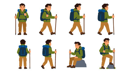 Cartoon hiker character set with walking and standing poses © Alan
