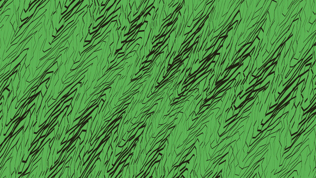 Dynamic chaotic line texture pattern with zig zag organic strokes on vibrant green background artistic vector style